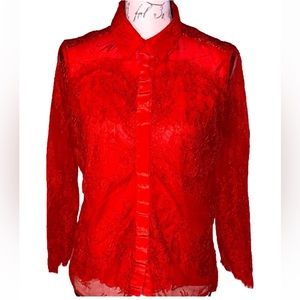 ❤️Vintage Y2K Tibi Red Lace Silk Button Down Shirt